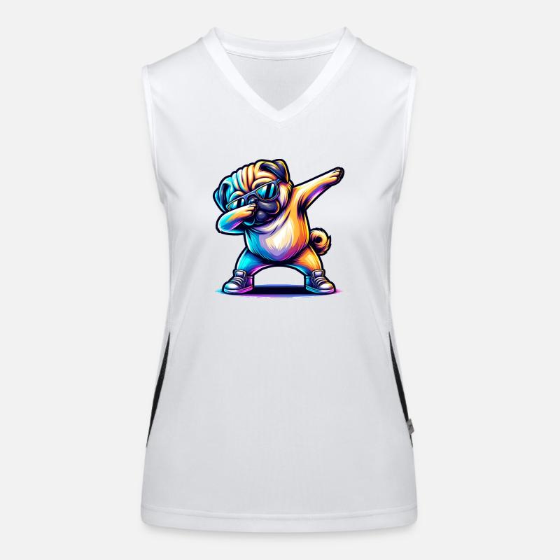 Dabbender Mops mit Sonnenbrille und Turnschuhen Funktionelles Kontrast-Tank Top für Frauen