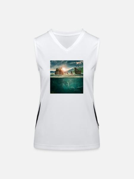 Unterwasserwelt der Phantasie - Funktionelles Kontrast-Tank Top für Frauen - Weiß/Schwarz - Vorne