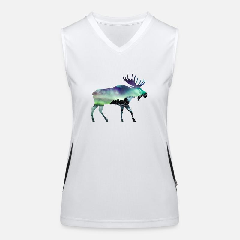 Double Exposure Tiere Elch Nordlicht Geschenkidee Funktionelles Kontrast-Tank Top für Frauen