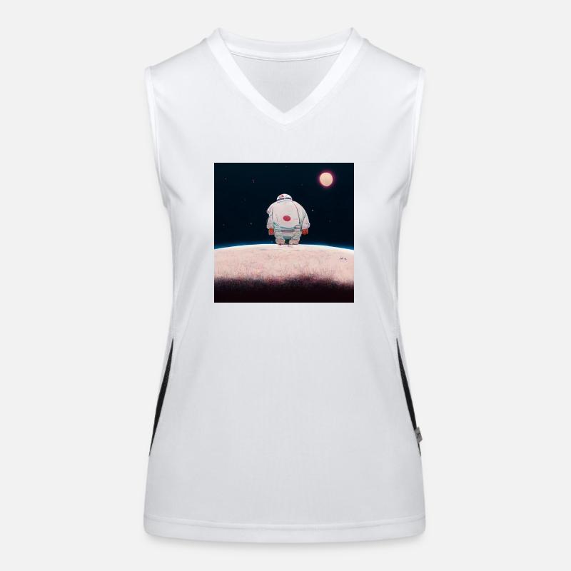 lonely astronaut in space looking at planet home Funktionelles Kontrast-Tank Top für Frauen