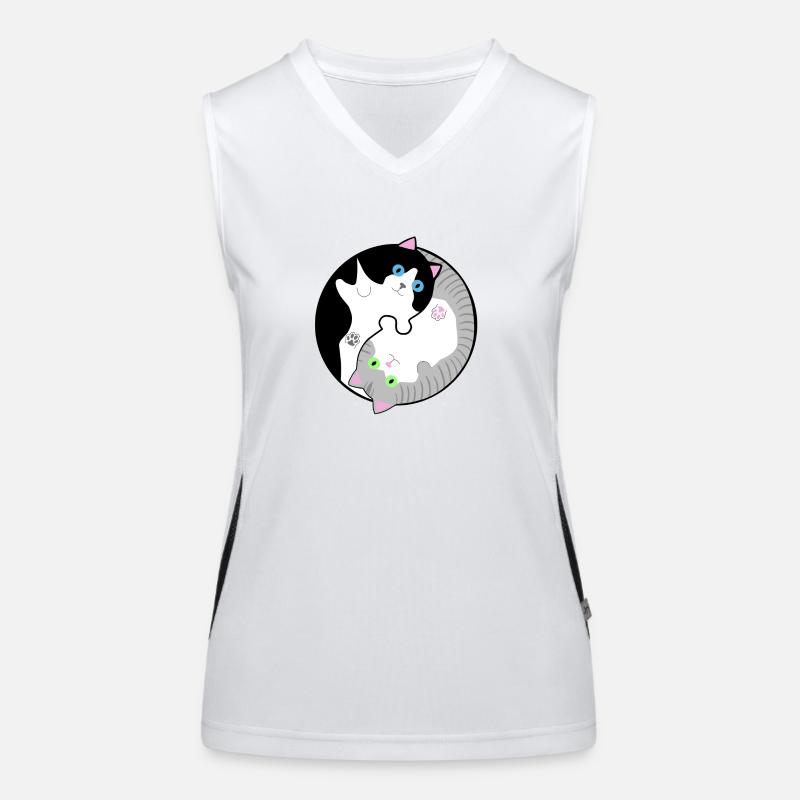 Schwarz-weiße und grau-getigerte Katzen Yin-Yang Funktionelles Kontrast-Tank Top für Frauen