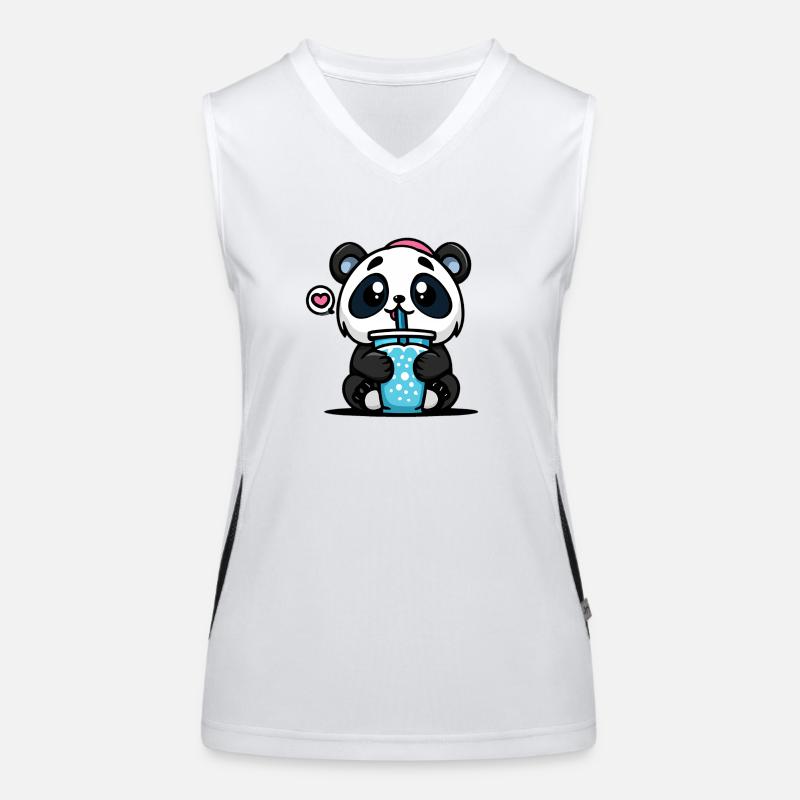 kawaii panda drinking Boba - Women's Functional Contrast Tank Top - white/black