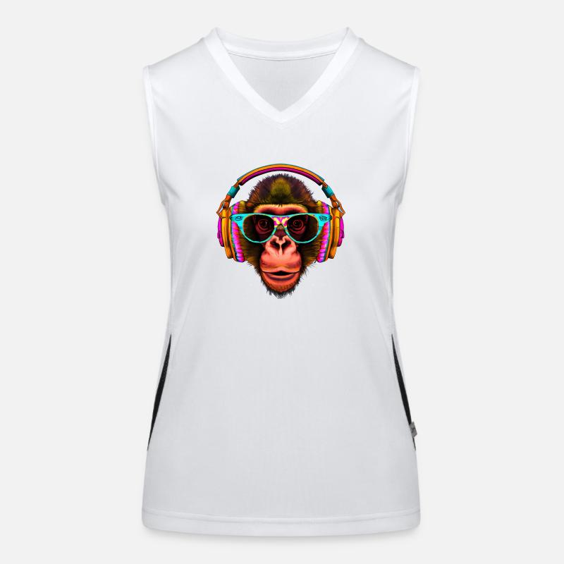 Hingucker Affe mit Kopfhörern und Sonnenbrille Funktionelles Kontrast-Tank Top für Frauen