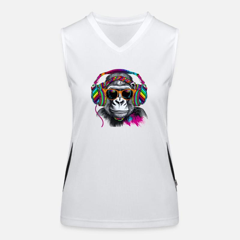 Hingucker Affe mit Kopfhörern und Sonnenbrille Funktionelles Kontrast-Tank Top für Frauen