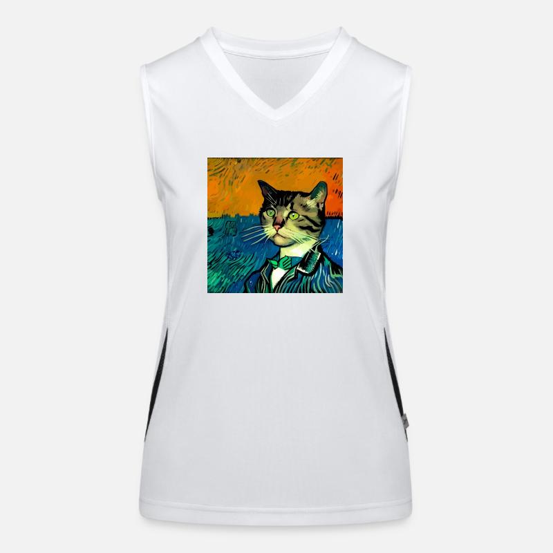 Cat painted by Van Gogh - Women's Functional Contrast Tank Top - white/black
