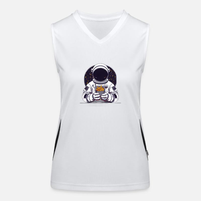 Funky astronaut in space with fries Women's Functional Contrast Tank Top