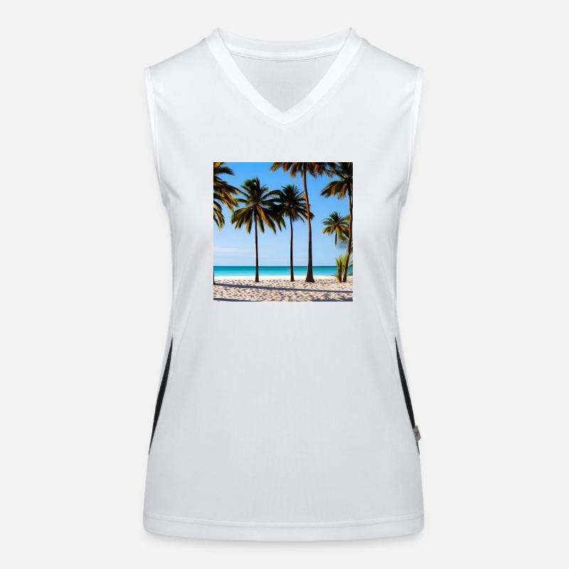 Sunny beach among palm trees Women's Functional Contrast Tank Top