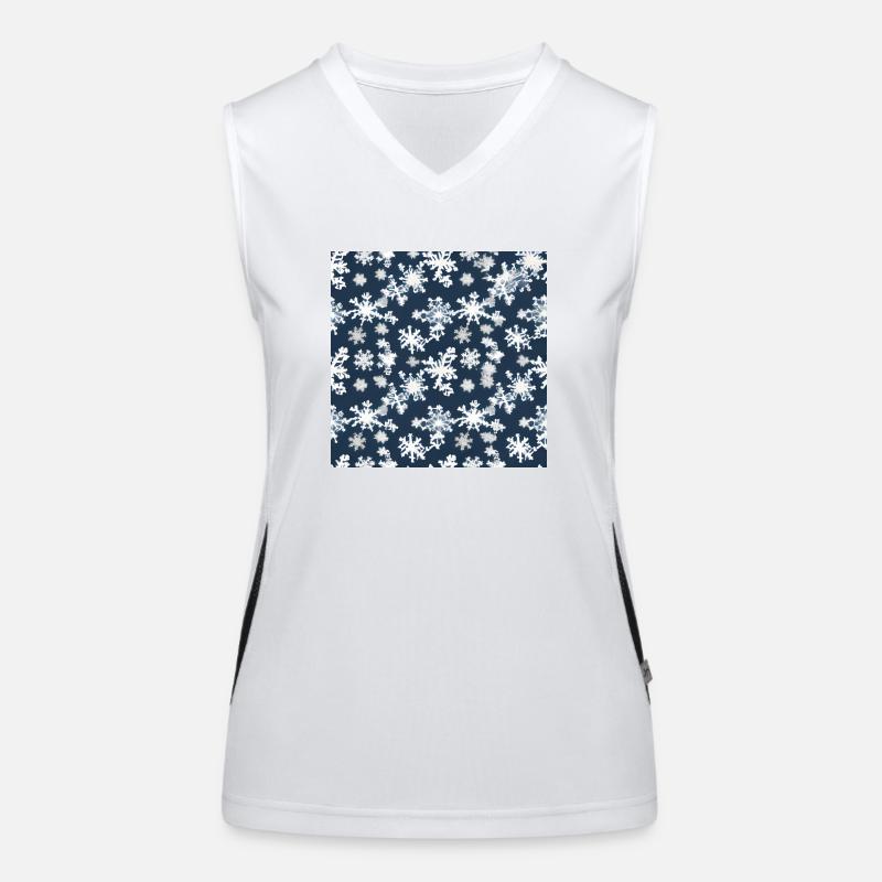 Snow pattern on navy blue background Women's Functional Contrast Tank Top