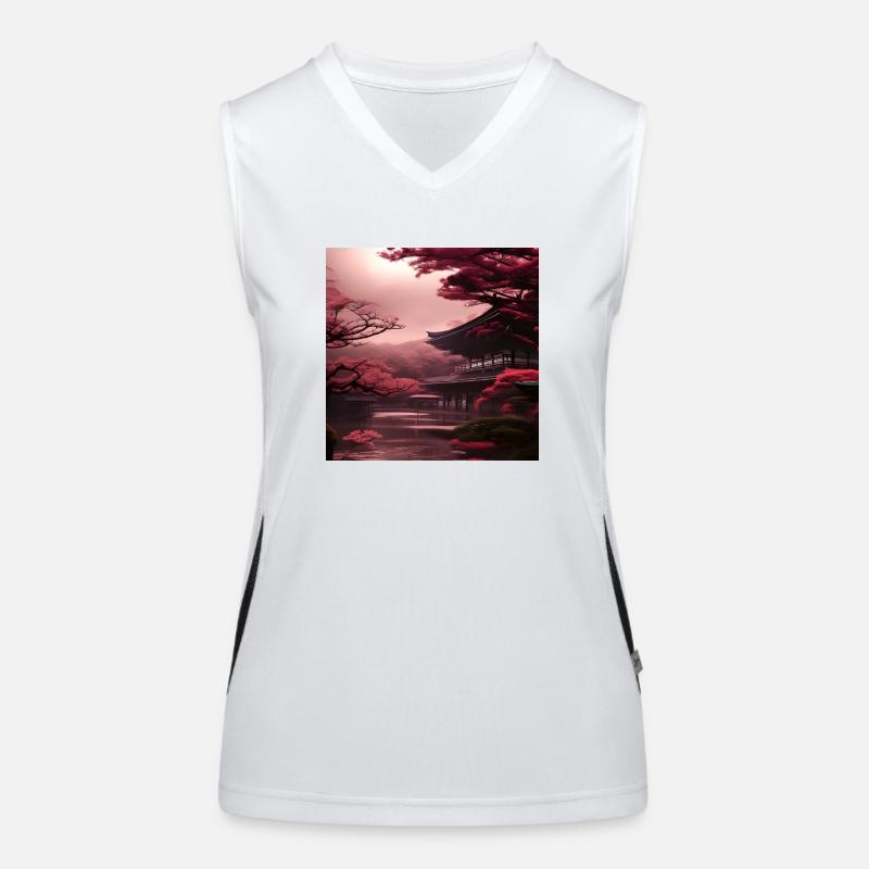 Japanese scenery in red Women's Functional Contrast Tank Top