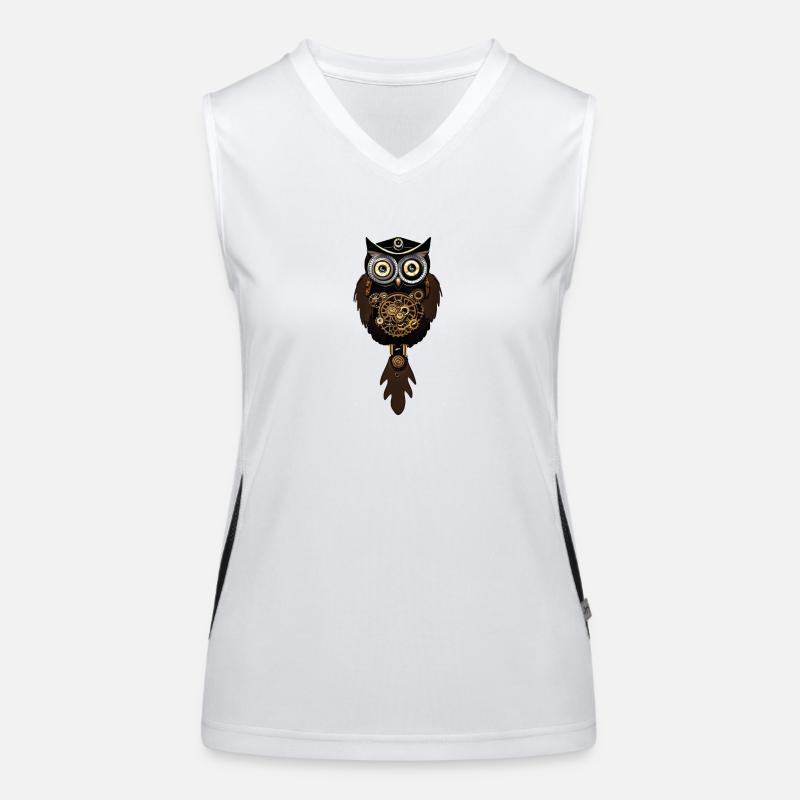 Steampunk Owl with Machine Clock Women's Functional Contrast Tank Top