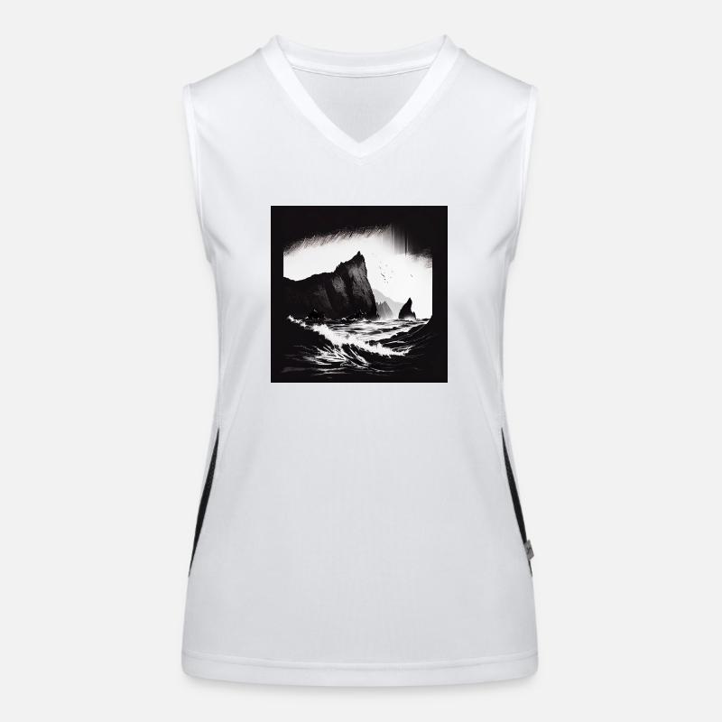 rough sea with cliffs Women's Functional Contrast Tank Top