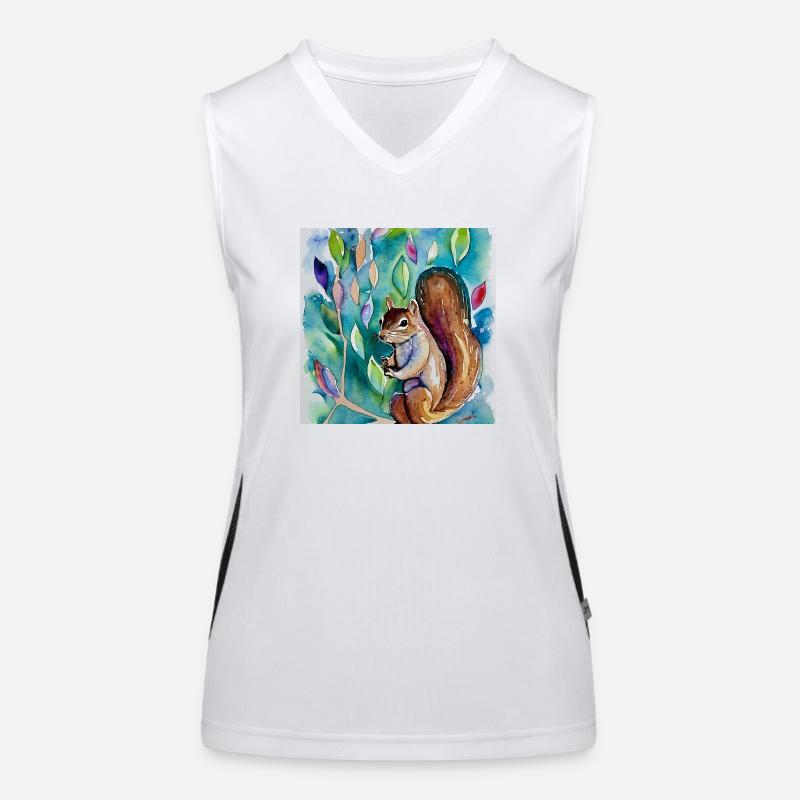 Squirrel between beautiful flower, water colour st Women's Functional Contrast Tank Top
