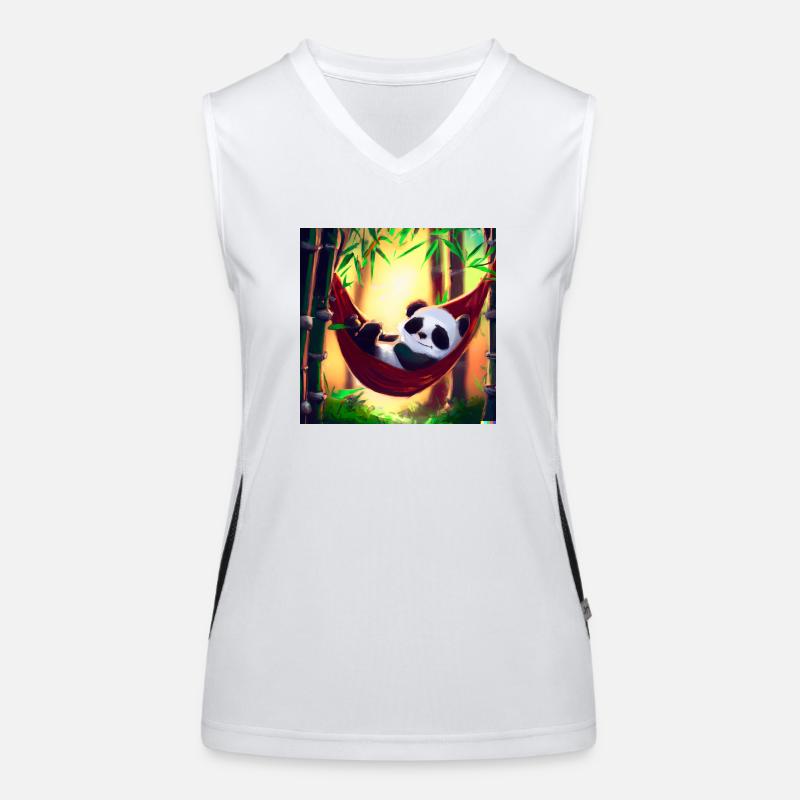 Cute panda bear in a hammock Women's Functional Contrast Tank Top