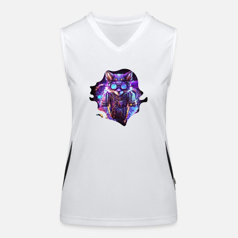 Mecha Wolf with neon lights and glasses Women's Functional Contrast Tank Top