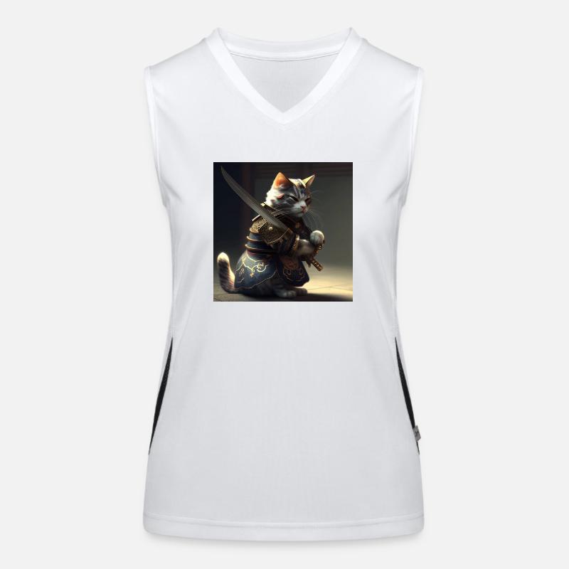 Cat Samurai with Sword Funktionelles Kontrast-Tank Top für Frauen