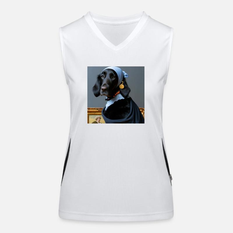 Flat Coated Retriever mit Perlenohrring 1 Funktionelles Kontrast-Tank Top für Frauen