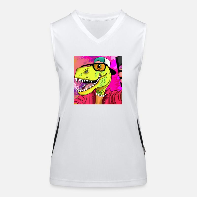 Cool dinosaur makes a selfie V7 gift Women's Functional Contrast Tank Top