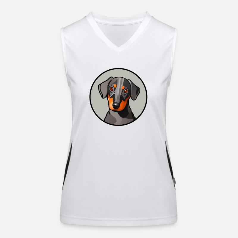 Dackel Design Grafik Motiv in Kreis grau Funktionelles Kontrast-Tank Top für Frauen