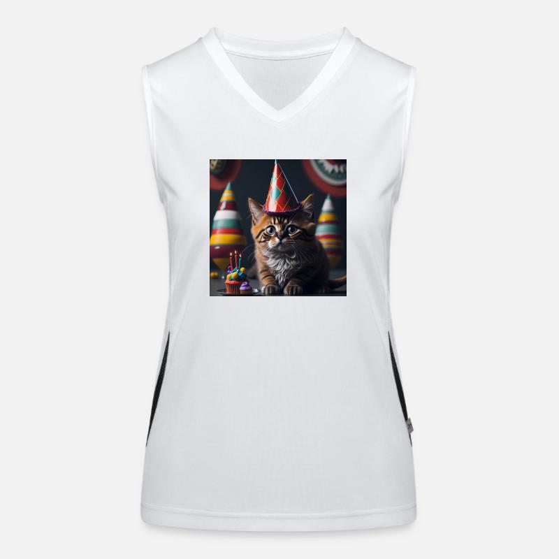 Katze mit Geburtstagshut Funktionelles Kontrast-Tank Top für Frauen