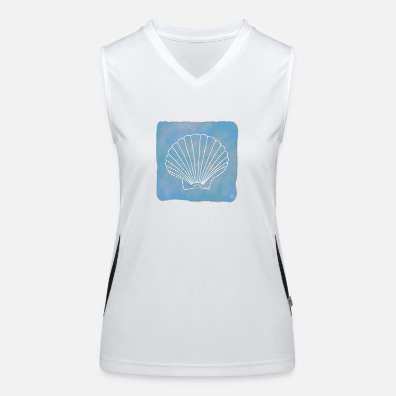 Scallop, Boho Line Art Design, Series Shells Women's Functional Contrast Tank Top