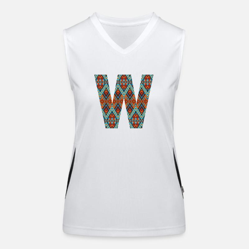 Buchstabe W- Boho-Design, Buntes Monogramm Funktionelles Kontrast-Tank Top für Frauen