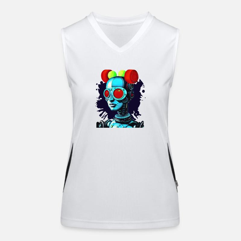 female Robot Head pop art Women's Functional Contrast Tank Top