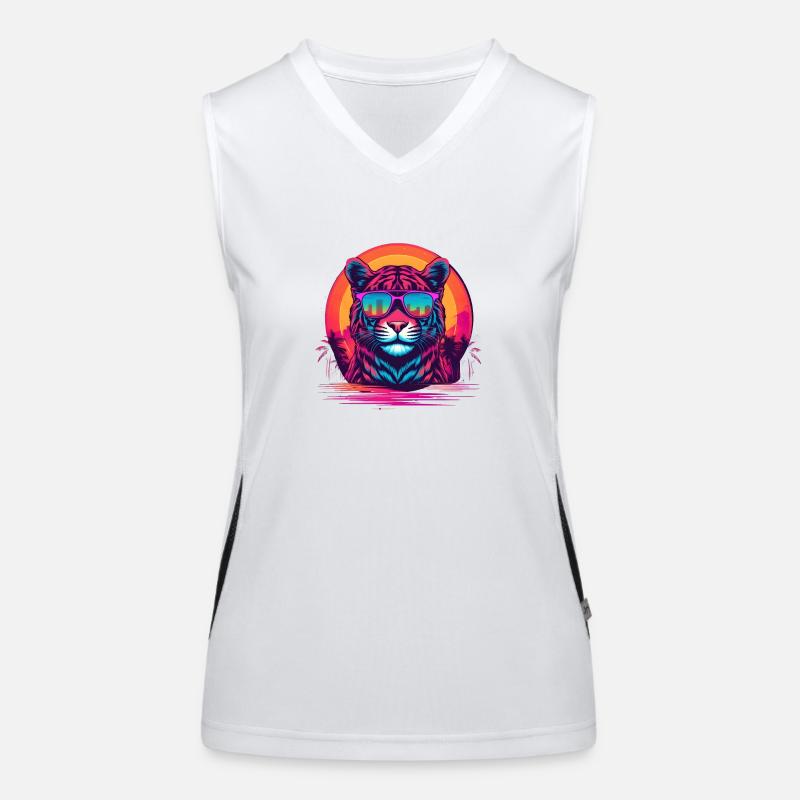 Synthwave Tiger Sunset Women's Functional Contrast Tank Top
