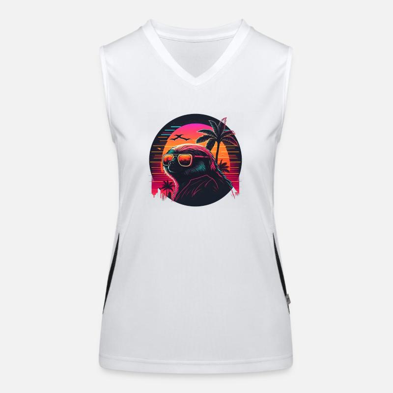 Synthwave Sloth Sunset Women's Functional Contrast Tank Top