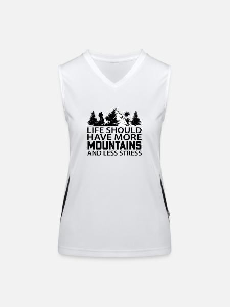 Life should have more Mountains and less Stress - Funktionelles Kontrast-Tank Top für Frauen - Weiß/Schwarz - Vorne