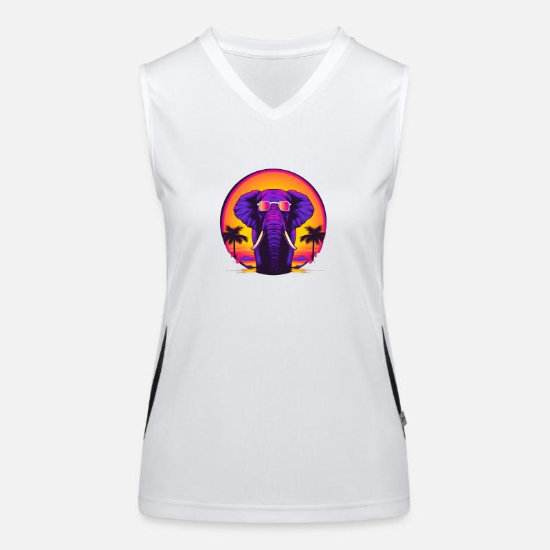 Synthwave Elephant African Sunset Funktionelles Kontrast-Tank Top für Frauen