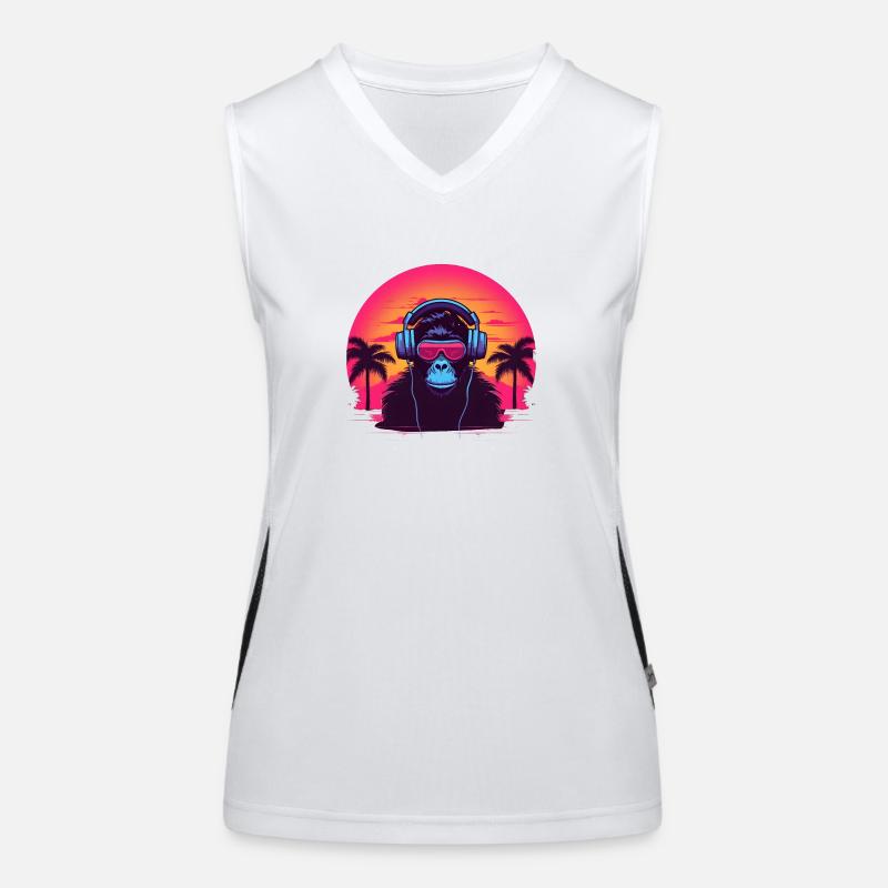 Synthwave DJ Ape Funktionelles Kontrast-Tank Top für Frauen
