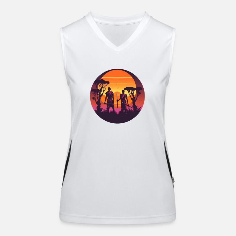 Synthwave african hunters Funktionelles Kontrast-Tank Top für Frauen