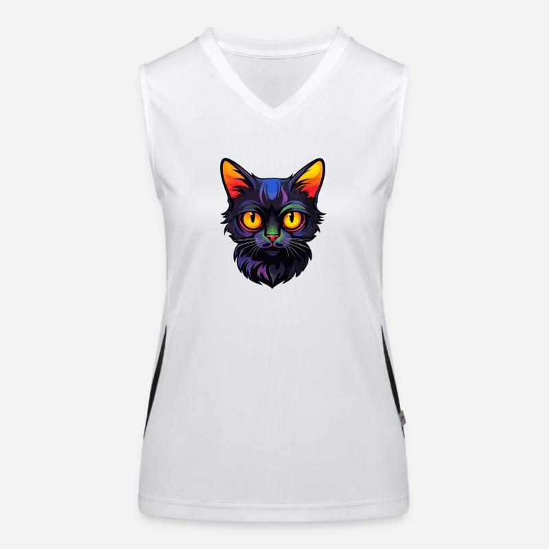 Little Black Cat Cartoon Women's Functional Contrast Tank Top