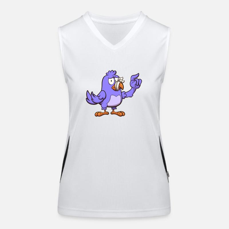 Oiseau de dessin animé violet avec bouche scotchée Débardeur respirant contrasté Femme