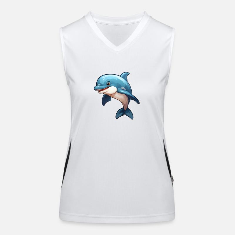 Small, cute dolphin in comic style Women's Functional Contrast Tank Top