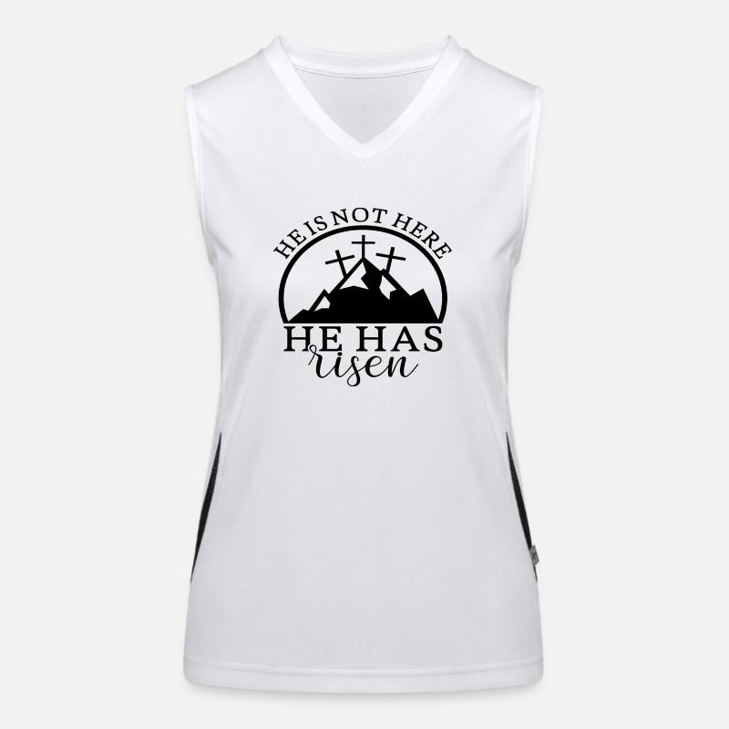 He Is Not Here He Has Risen Funktionelles Kontrast-Tank Top für Frauen