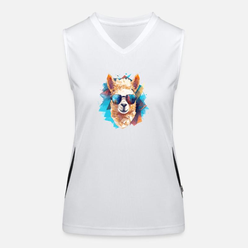 Alpaca mit Kopfhörern Polygon-Art Funktionelles Kontrast-Tank Top für Frauen