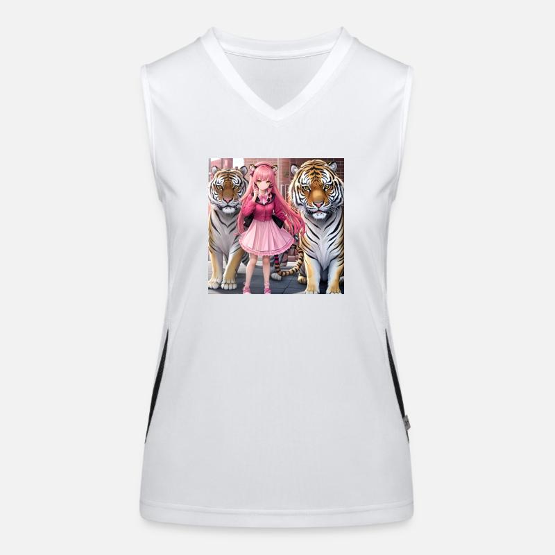 Mädchen mit zwei Anime-Tigern Funktionelles Kontrast-Tank Top für Frauen
