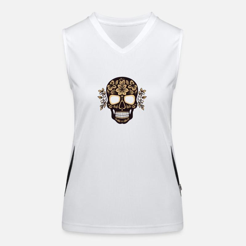 black skull with floral pattern Women's Functional Contrast Tank Top