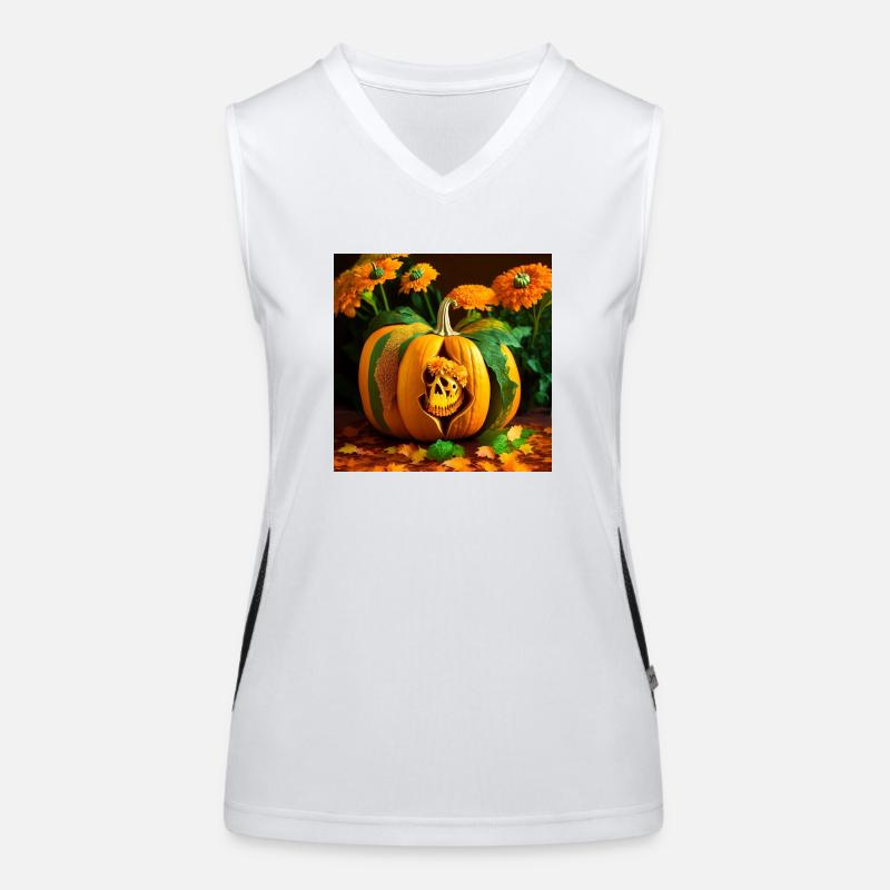 Halloween pumpkin with a skull inside Women's Functional Contrast Tank Top