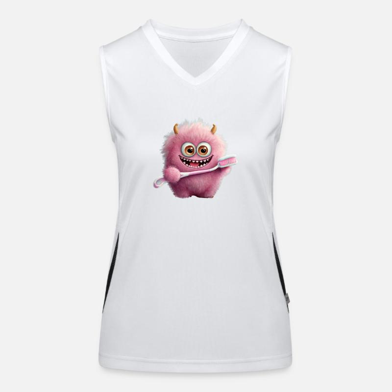 cute little fluffy monster toothbrush brush teeth Women's Functional Contrast Tank Top