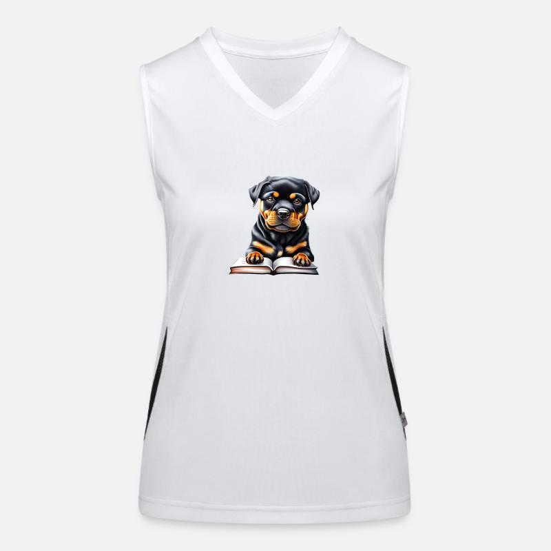 Rottweiler Hund Buch lesen Rottweilerwelpe Hunde Funktionelles Kontrast-Tank Top für Frauen