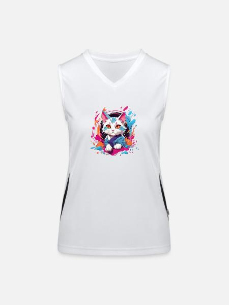 colorful cat - Women's Functional Contrast Tank Top - white/black - Front