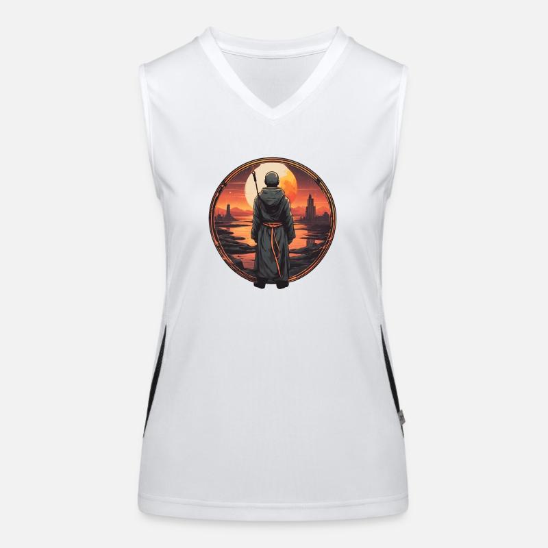 Meditierender Mönch im Tal Funktionelles Kontrast-Tank Top für Frauen