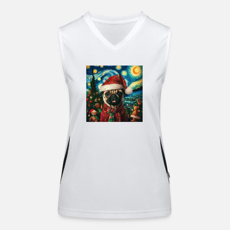 Christmas Pug - Van Gogh Style Women's Functional Contrast Tank Top