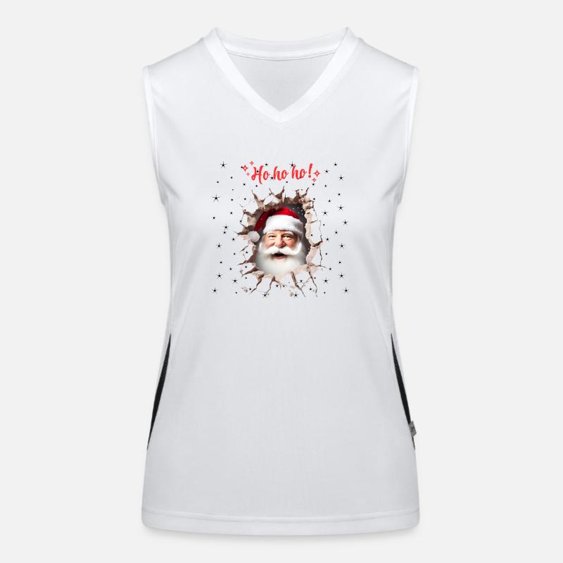 Der Weihnachtsmann lugt durch ein Loch in der Wand Funktionelles Kontrast-Tank Top für Frauen