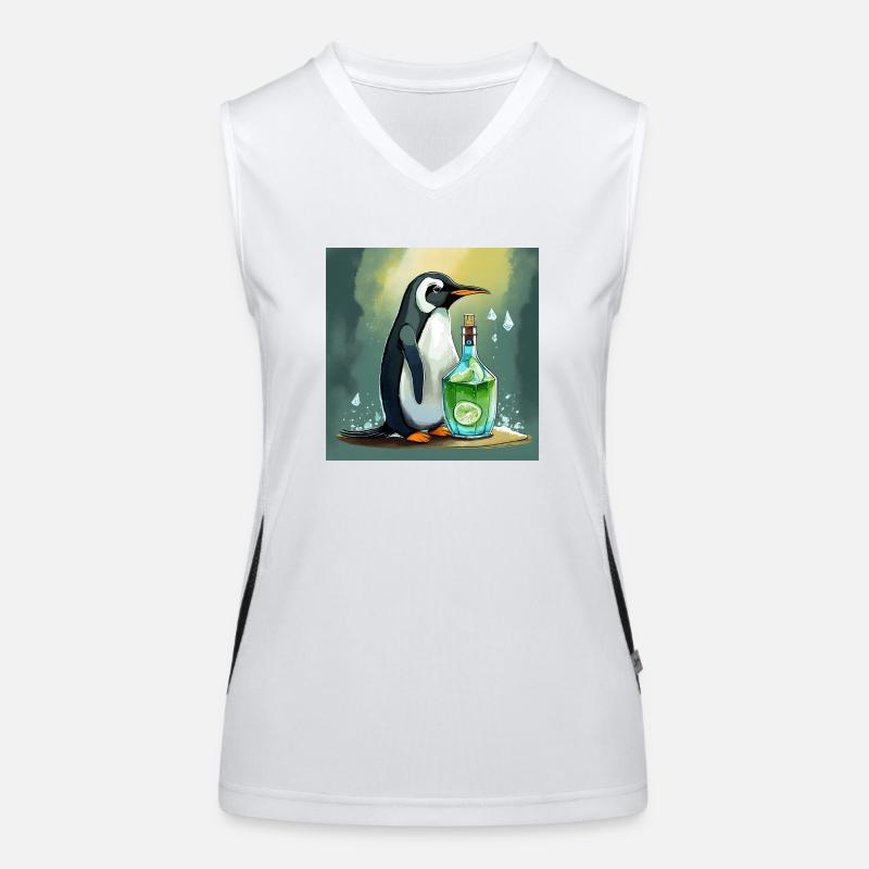 Pinguin mit einer Gin-Tonic-Flasche Funktionelles Kontrast-Tank Top für Frauen