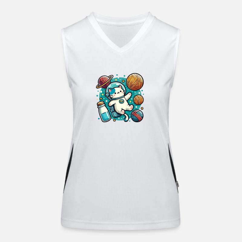 Mignon astronaute de l’espace Kitty au milieu des planètes de fil Débardeur respirant contrasté Femme