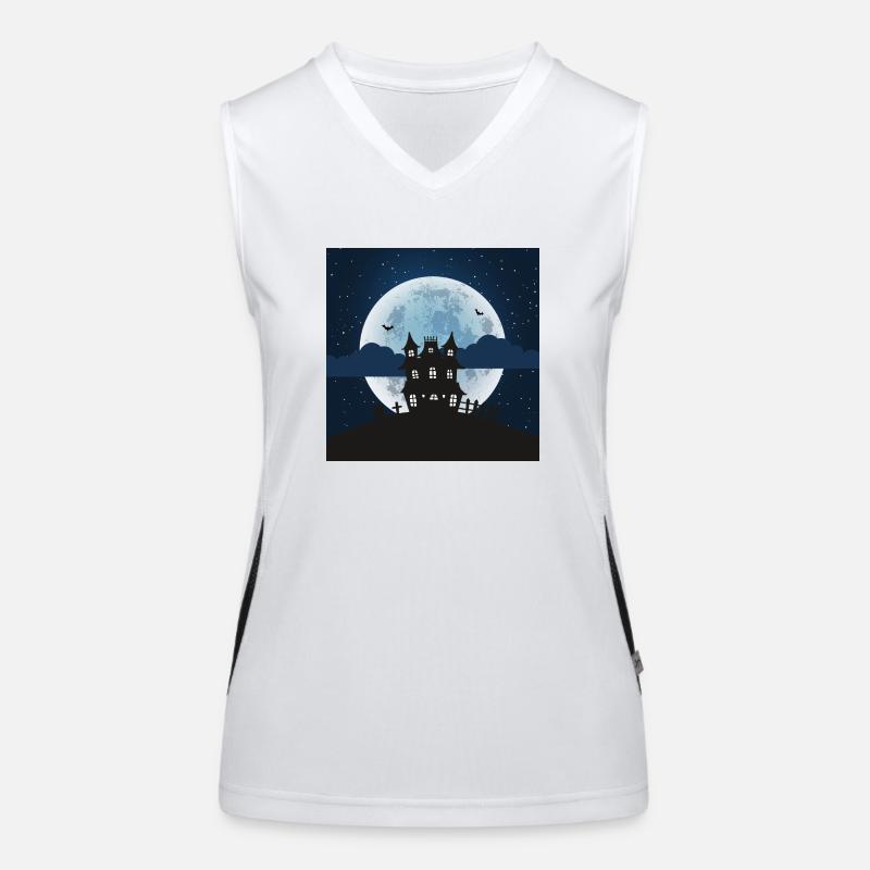 Haunted house with glowing full moon Women's Functional Contrast Tank Top