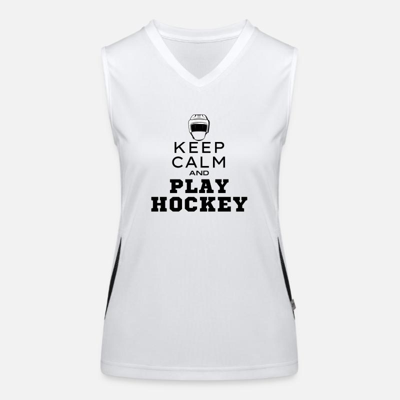 Keep calm and play hockey Idée cadeau original Débardeur respirant contrasté Femme